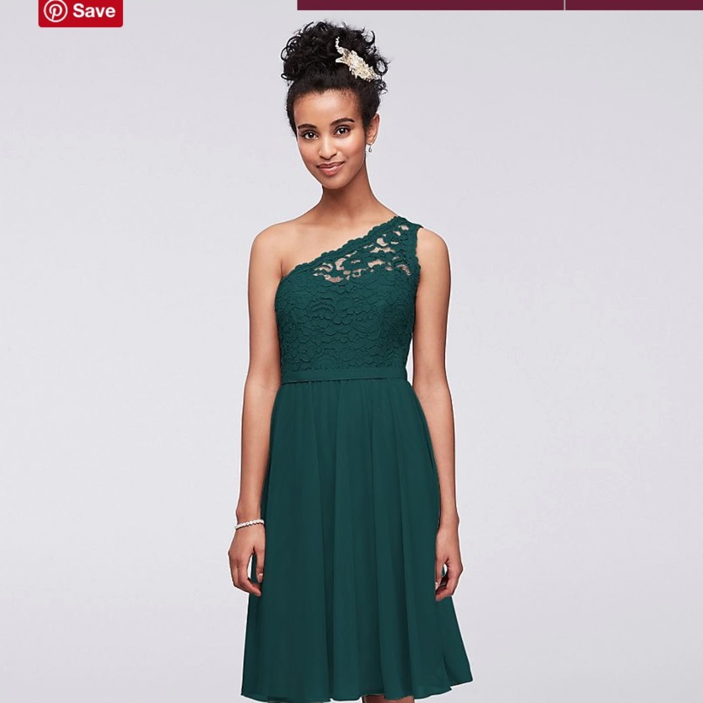 Short Juniper lace one sleeve bridesmaid dress